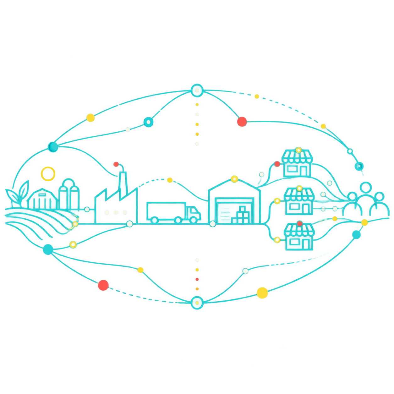 Illustration abstraite d'un réseau de données et de flux alimentaires